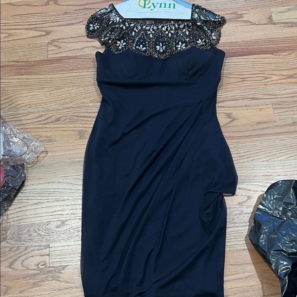 Xscape Navy Dress with Beaded Detail